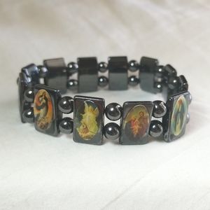 Hematite Religious Bead Bracelet